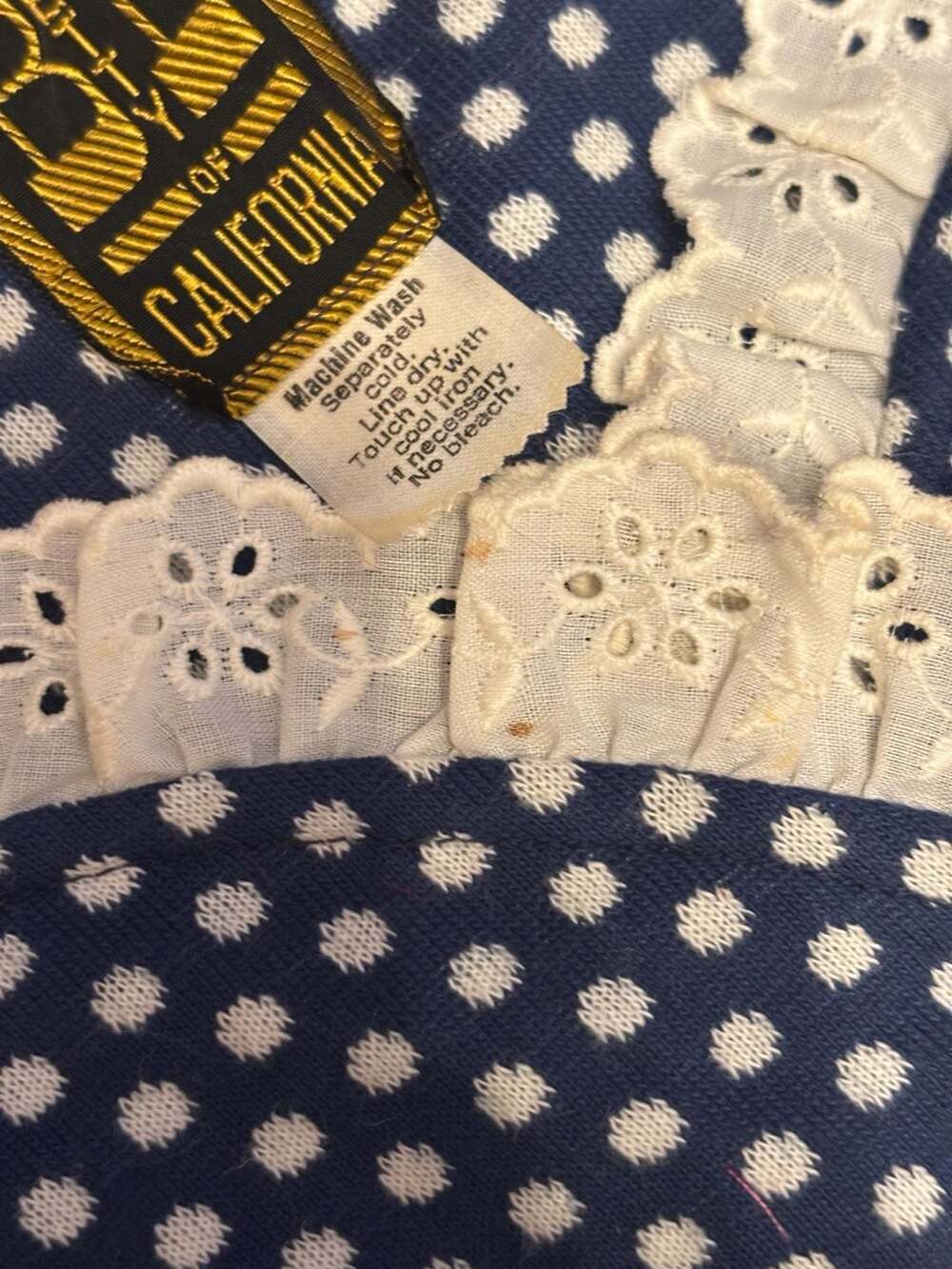 70s Betty Lou of California Vintage Navy White Polka Dot Eyelet Trim Set no size - Picture 7 of 12